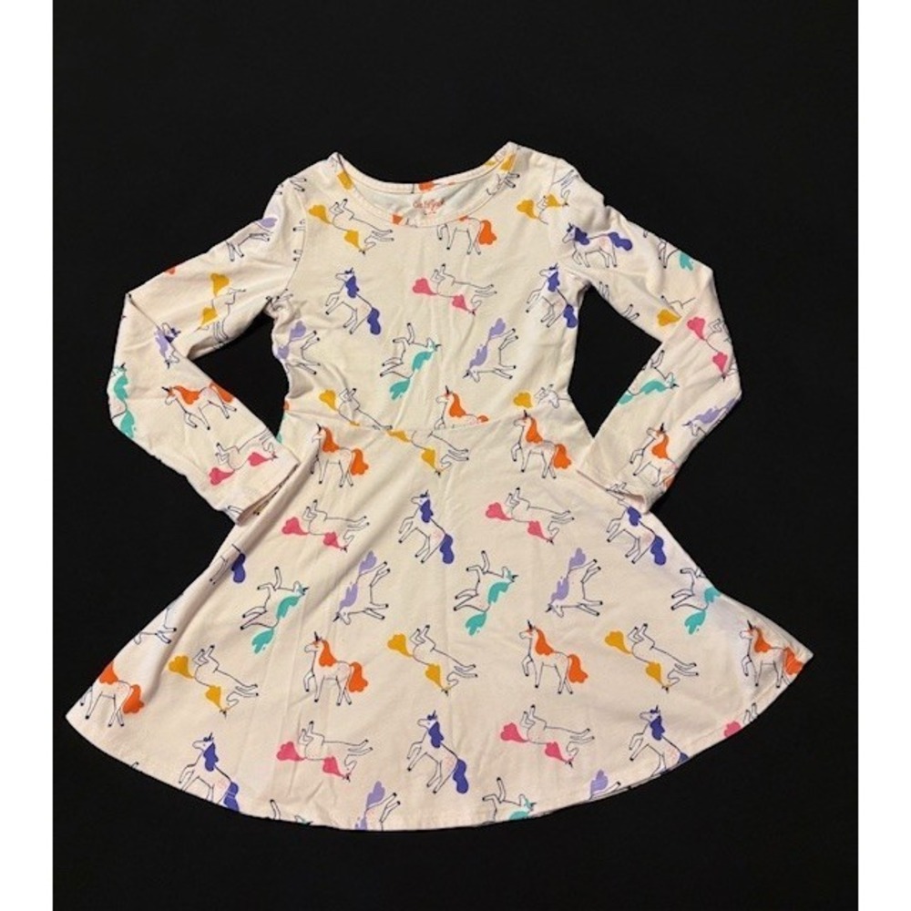 Cat and Jack Unicorn dress with pale pink background, size 7/8